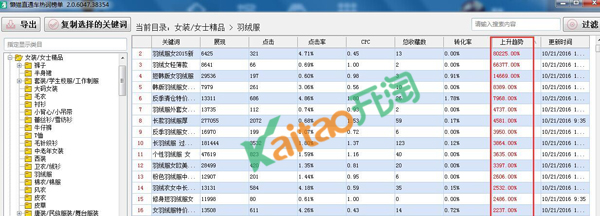 直通車羽絨服類目飆升榜單