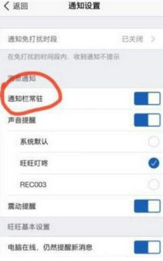 ”通知欄常駐“頁面